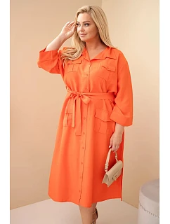 Dámské bavlněné košilové šaty Plus Size s páskem oranžová