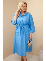Dámské bavlněné košilové šaty Plus Size s páskem džínové