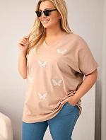 Dámske bavlnené Plus veľkosť blúzka s motýlikmi Camel