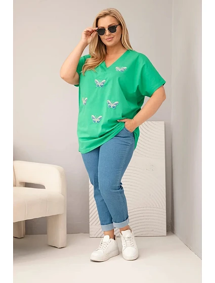 Dámská bavlněná halenka Plus Size s model 22185739 zelená - K-Fashion Dámská bavlněná halenka Plus Size s model 22185739 zelená - K-Fashion