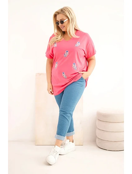 Dámská bavlněná halenka Plus Size s model 22185751 růžová - K-Fashion Dámská bavlněná halenka Plus Size s model 22185751 růžová - K-Fashion