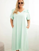 Dámske plus size bavlnené šaty s volánom na ramenách mätová