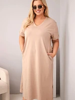 Dámske Plus veľkosť bavlnené V-neck Fango šaty