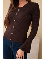 Dámská model 22294820 viskózová halenka s knoflíky a širokým rukávem hnědá - K-Fashion Dámská model 22294820 viskózová halenka s knoflíky a širokým rukávem hnědá - K-Fashion