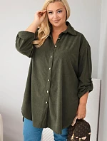 Dámska košeľa Plus Size z viskózového manšestru s odnímateľnými rukávmi v khaki farbe