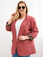 Dámské sako Plus Size s podšívkou v leopardí vzor rezavá