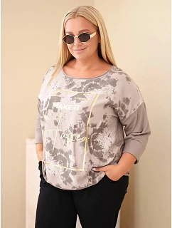 Dámská bavlněná halenka Plus Size s potiskem a výstřihem do U fango barva