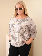 Dámská bavlněná halenka Plus Size s potiskem a výstřihem do U fango barva