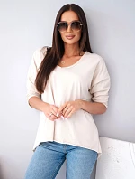 Dámská bavlněná oversized halenka s výstřihem do V a prodlouženým zadním dílem béžová