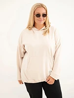 Dámska mikina Plus Size z viskózy s kapucňou a klokaním vreckom, béžová