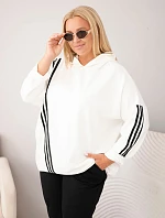 Dámska mikina Plus Size z viskózy s kapucňou a ozdobnými pásikmi, farba ecru