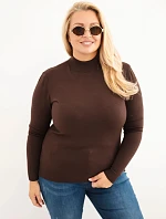 Dámský svetr Plus Size z viskózy s rolákem tmavě hnědý
