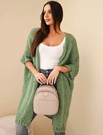 Dámský oversize svetr s volným pletením bez zapínání tmavý mátový