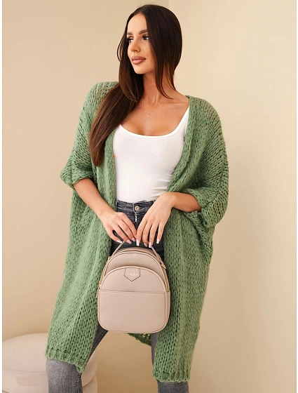 Dámský oversize svetr s volným pletením bez zapínání tmavý mátový Dámský oversize svetr s volným pletením bez zapínání tmavý mátový