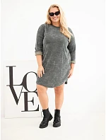 Dámské šaty Plus Size manšestrové s volným střihem khaki