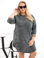 Dámské šaty Plus Size manšestrové s volným střihem khaki