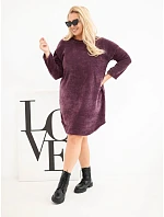 Dámské šaty Plus Size manšestrové s volným střihem fialová tmavá