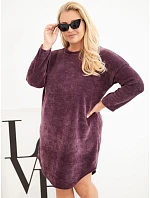 Dámské šaty Plus Size manšestrové s volným střihem fialová tmavá