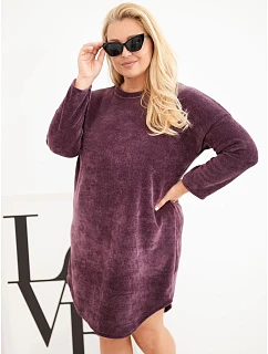 Dámské šaty Plus Size manšestrové s volným střihem fialová tmavá