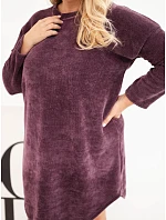 Dámské šaty Plus Size manšestrové s volným střihem fialová tmavá