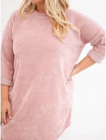Dámské šaty Plus Size manšestrové s volným střihem tmavý pudrově růžová