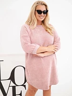 Dámské šaty Plus Size manšestrové s volným střihem tmavý pudrově růžová
