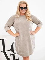 Dámské šaty Plus Size manšestrové s volným střihem fango hnědá