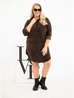 Dámské šaty plus size manšestrové s volným střihem hnědá