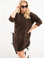 Dámské šaty plus size manšestrové s volným střihem hnědá