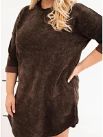 Dámské šaty plus size manšestrové s volným střihem hnědá