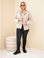 Dámská mikina Plus Size manšestrová s kapucí a zipem oversize béžová