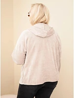 Dámská mikina Plus Size manšestrová s kapucí a zipem oversize béžová