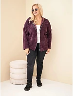 Dámská mikina Plus Size manšestrová s kapucí a zipem oversized tmavě fialová Dámská mikina Plus Size manšestrová s kapucí a zipem oversized tmavě fialová