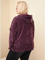 Dámská mikina Plus Size manšestrová s kapucí a zipem oversized tmavě fialová Dámská mikina Plus Size manšestrová s kapucí a zipem oversized tmavě fialová