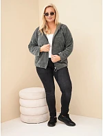 Dámská oversized plus size manšestrová mikina s kapucí a zipem khaki