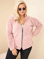 Dámská mikina Plus Size manšestrová s kapucí a zipem oversize tmavě pudrová růžová