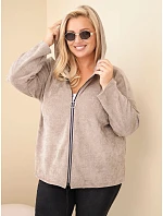 Dámská mikina Plus Size manšestrová s kapucí a zipem oversize fango zelená