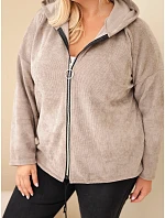 Dámská mikina Plus Size manšestrová s kapucí a zipem oversize fango zelená
