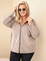 Dámská mikina Plus Size manšestrová s kapucí a zipem oversize fango zelená