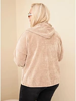 Dámská mikina Plus Size manšestrová s kapucí a zipem oversize camelová