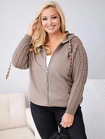 Dámská bavlněná mikina Plus Size s pletenými rukávy a kapucí fango zelená