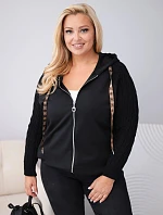 Dámská bavlněná mikina Plus Size s pletenými rukávy a kapucí černá