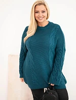 Dámský svetr Plus Size s copánkovým vzorem modrý mořský