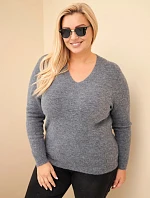 Dámský svetr Plus Size z baby alpaky s dlouhým rukávem grafitový