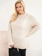 Dámský svetr Plus Size s copánkovým vzorem béžový