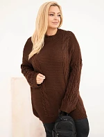 Dámský svetr Plus Size se copánkovým vzorem hnědý