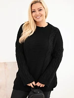 Dámský svetr Plus Size s copánkovým vzorem černý