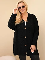 Dámský kardigan Plus Size s knoflíky a copovým vzorem černý