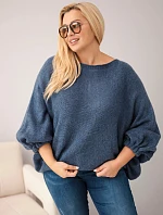 Dámský svetr Plus Size s přídavkem vlny volného střihu modrá džínová