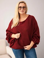 Dámský svetr Plus Size s přídavkem vlny v volném střihu bordó
